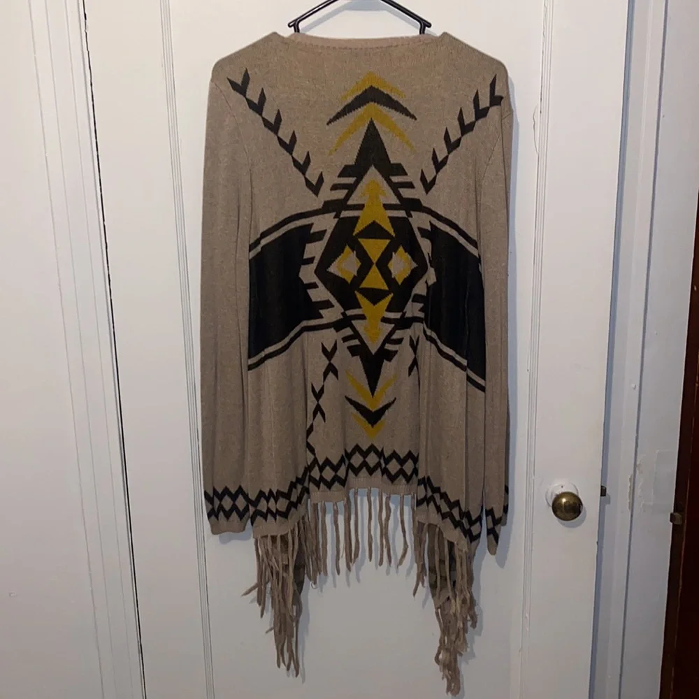 INC International Concepts Aztec open cardigan sweater with fringe - Picture 1 of 9